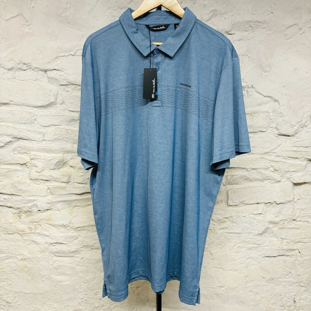 NWT Travis Mathew Island Traveler Blue Chest Stripe Polo Shirt Mens 3XL NEW